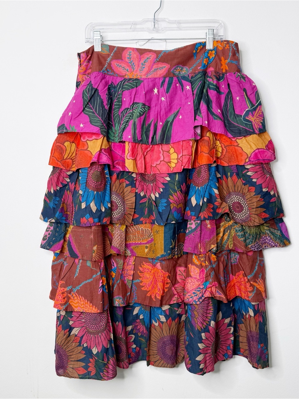 NWT FARM RIO Tiered Ruffle Tropical Floral Print Midi Skirt Sz. XL Resortwear - Picture 6 of 7